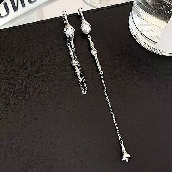 Pearl Long Drop Earring Women Asymmetric Fashion Design Jewelry Elegant Pearl - Picture 14 of 14